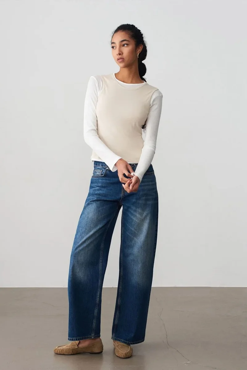 Dilvin Cream Natural DILVIN Fitted Cotton Crew Neck Long Sleeve Blouse for Women | Best Price UAE