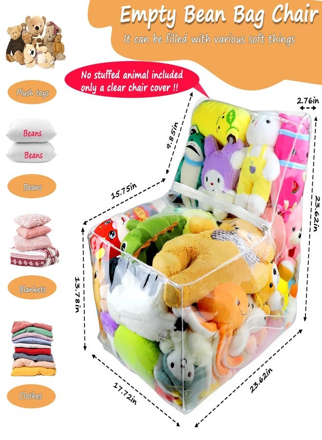 fethwoin Clear Stuffed Animal Bean Bag Chair Cover for Kids, Waterproof Large Stuffable Beanbag Chair Cover, Creative PVC Plush Toys Storage, for Organizing Toddler & Children Rooms Soft Stuff Animal - Image 2