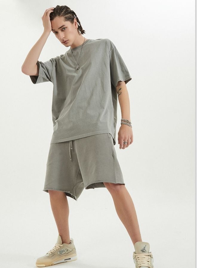 Mei Stylish Unisex Vintage Casual Loose Shoulder Oversize Crew Neck Shaded Short Sleeve T-shirt - Image 3