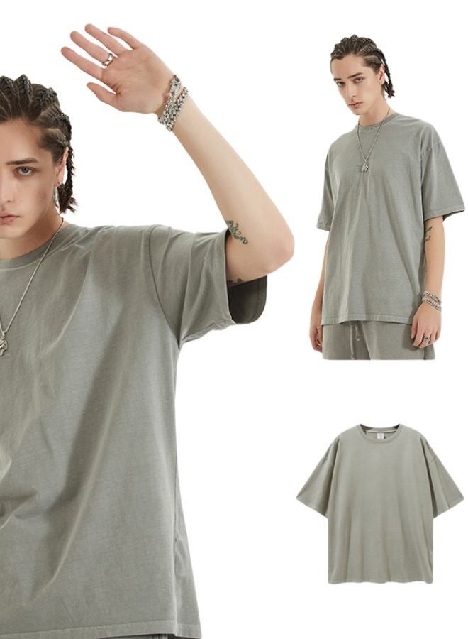 Mei Stylish Unisex Vintage Casual Loose Shoulder Oversize Crew Neck Shaded Short Sleeve T-shirt - Image 5