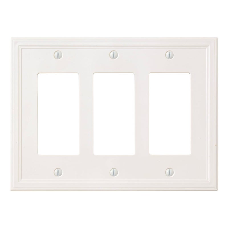 Questech Light Switch Cover Insulated Triple Rocker Wall Plate for Electrical Outlets 3Gang Triple Decorator GFCI Switch Plate Standard Size Decorative Cornice White