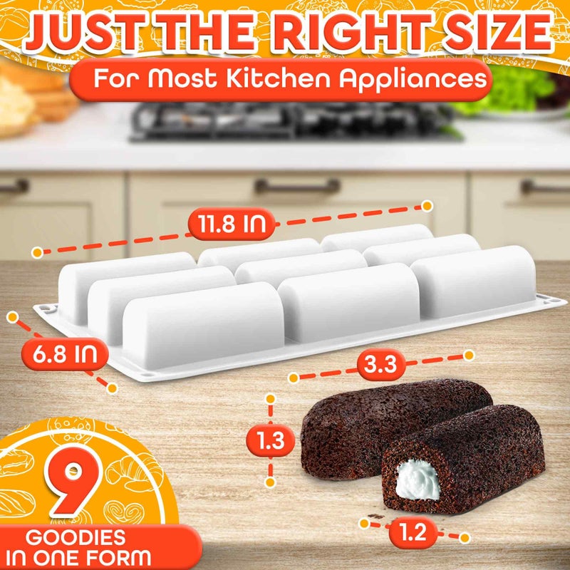 VIKROM 9 Cavity 3D Cylinder Silicone Dessert Molds - Silicone Cylinder Mold Twinkie Pan Cake Molds for Baking Cake Pan - Mini Dessert Molds Granola Bar Molds Silicone Baking Pan Cake Roll Pan - Image 2