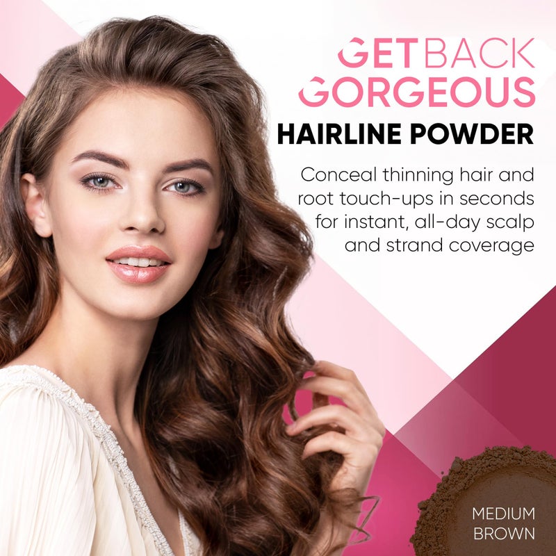 Get Back Gorgeous GBG Hairline Powder, Medium Brown - 48-Hour Coverage Root Touch Up Powder for Bald Spots, Instant Hair Loss Concealer & Brightening Highlights - Hair Fillers for Thinning Hair for Women & Men, 4g - Image 2