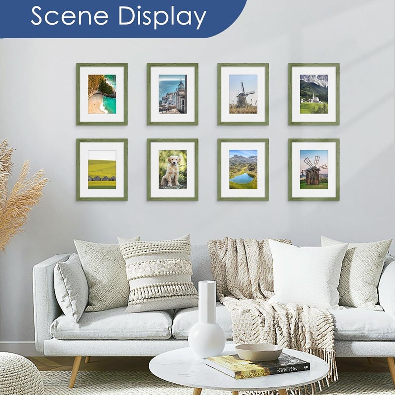 PEALSN 8x10 Picture Frame Set of 6, Display Pictures 5x7 with Mat or 8x10 without Mat for Wall Mounting or Table Top Display, Photo Frames Collage for Wall Decor, Green Woodgrain - Image 2