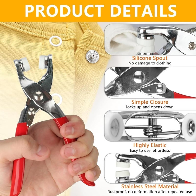 TASMAX button press machine for clothes snap100 Sets Eyelets button kit for home use Metal Fasteners with Hand Pliers Tool Snap Buckles Leather Snap Kit for Baby Children's Clothing (Multicolor) PACK1 - Image 3