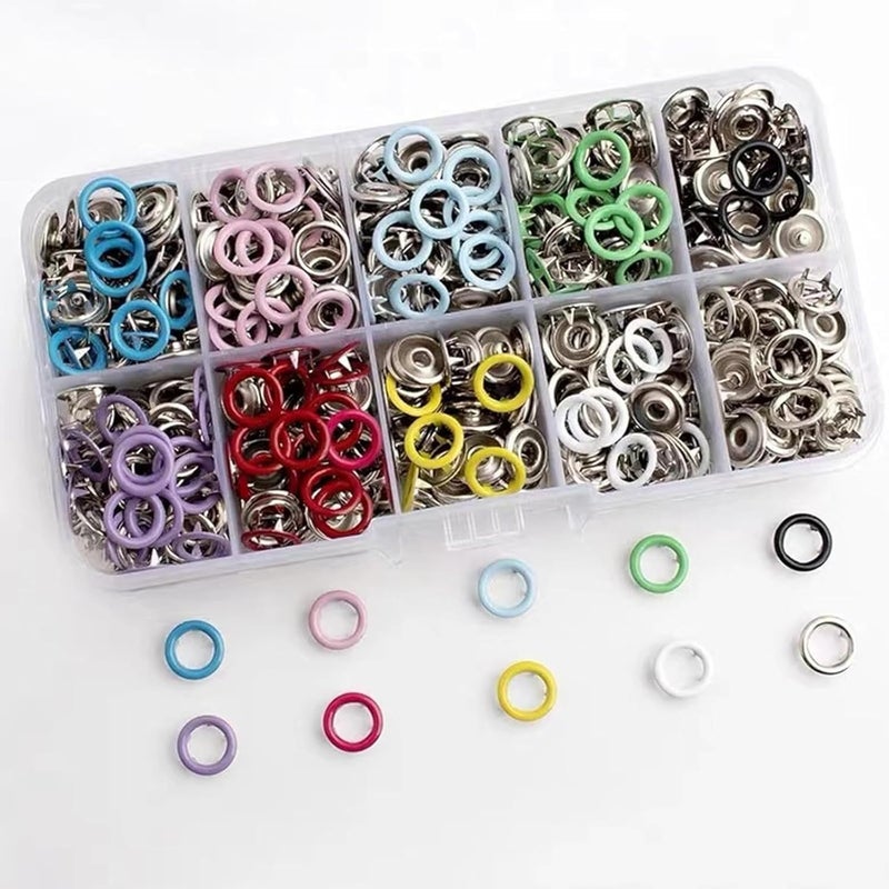 TASMAX button press machine for clothes snap100 Sets Eyelets button kit for home use Metal Fasteners with Hand Pliers Tool Snap Buckles Leather Snap Kit for Baby Children's Clothing (Multicolor) PACK1 - Image 5