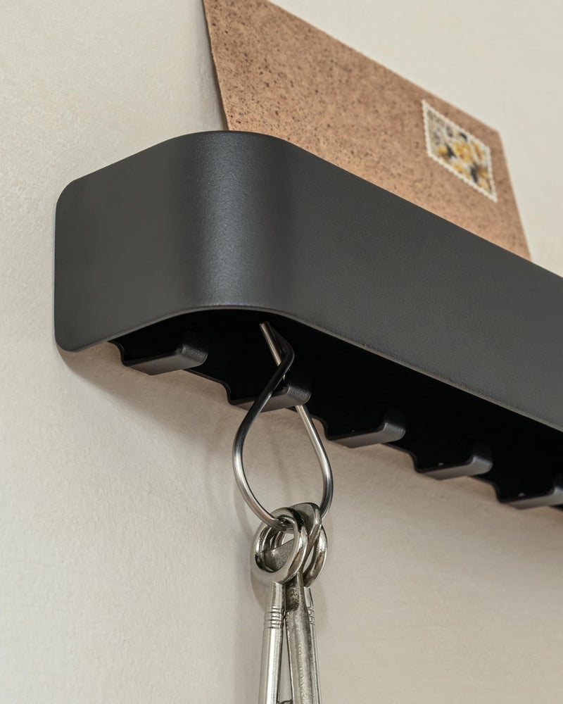 Kazai. Key Holder for Wall 'Tone' | Minimalist Key Hooks Design from Berlin | Modern Key Hanger with Metal Shelf | Key Hook Wall Mounted as Hallway Furniture | Black - Image 4