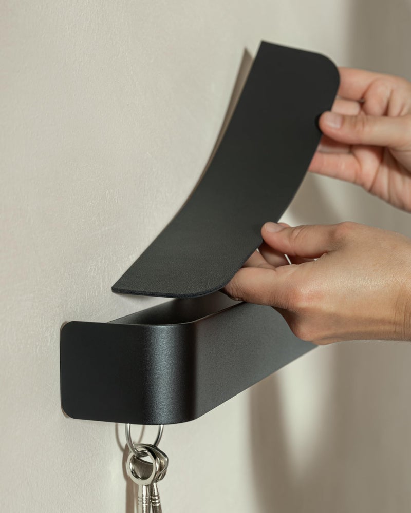Kazai. Key Holder for Wall 'Tone' | Minimalist Key Hooks Design from Berlin | Modern Key Hanger with Metal Shelf | Key Hook Wall Mounted as Hallway Furniture | Black - Image 5