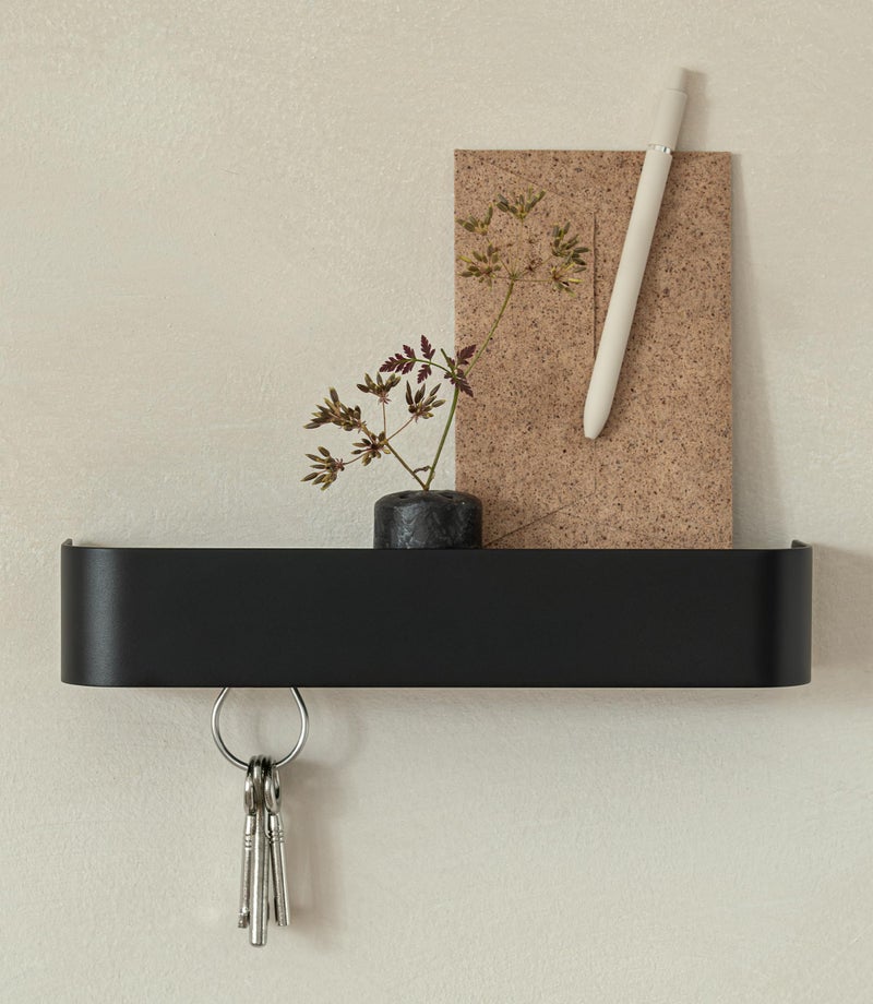 Kazai. Key Holder for Wall 'Tone' | Minimalist Key Hooks Design from Berlin | Modern Key Hanger with Metal Shelf | Key Hook Wall Mounted as Hallway Furniture | Black - Image 1