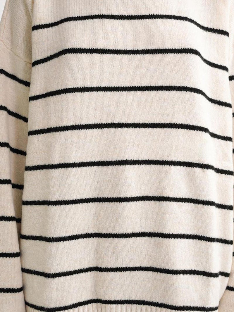 MixRay Striped Crew Neck Relaxed Knit Pullover Sweater - Image 5