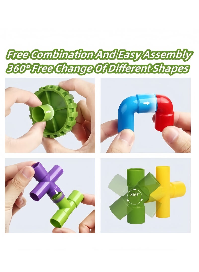 108Pcs Classic Building Blocks Assembly of Toys ith 8 vehicles to assemble the car, DIY Water Pipe Building Blocks Toy, Educational Toy Track Building Blocks Set, Gift for Creative Learning Educatio - Image 4