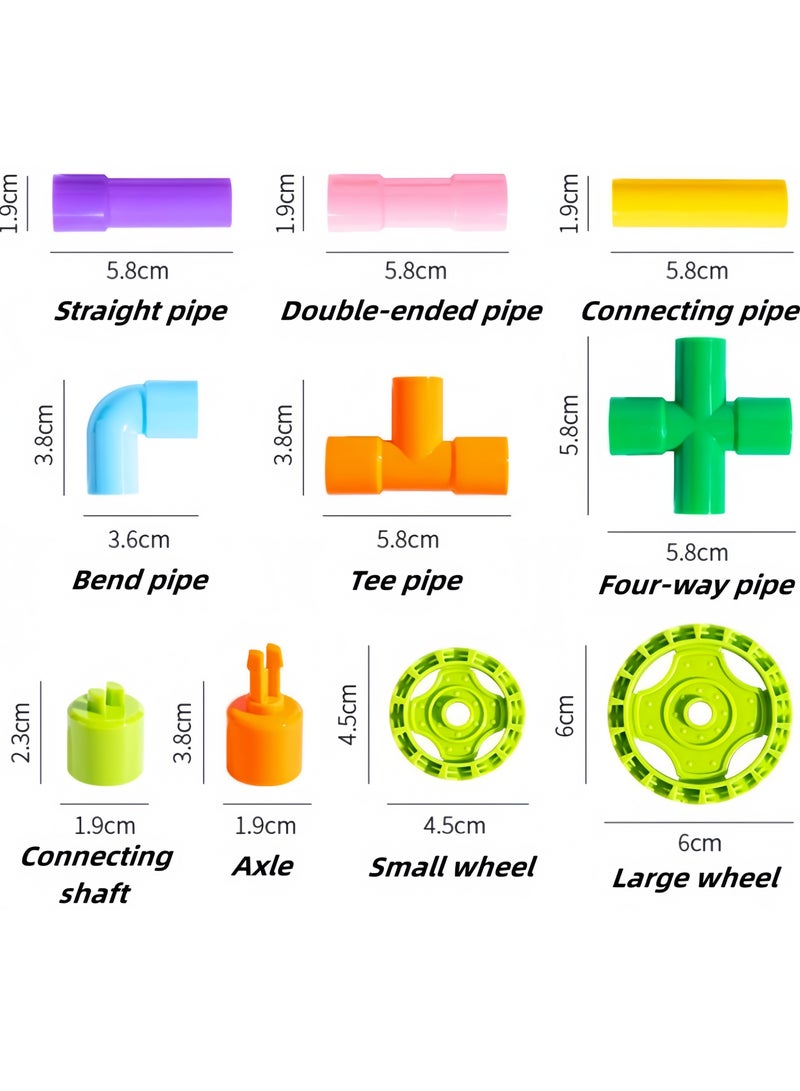 108Pcs Classic Building Blocks Assembly of Toys ith 8 vehicles to assemble the car, DIY Water Pipe Building Blocks Toy, Educational Toy Track Building Blocks Set, Gift for Creative Learning Educatio - Image 3