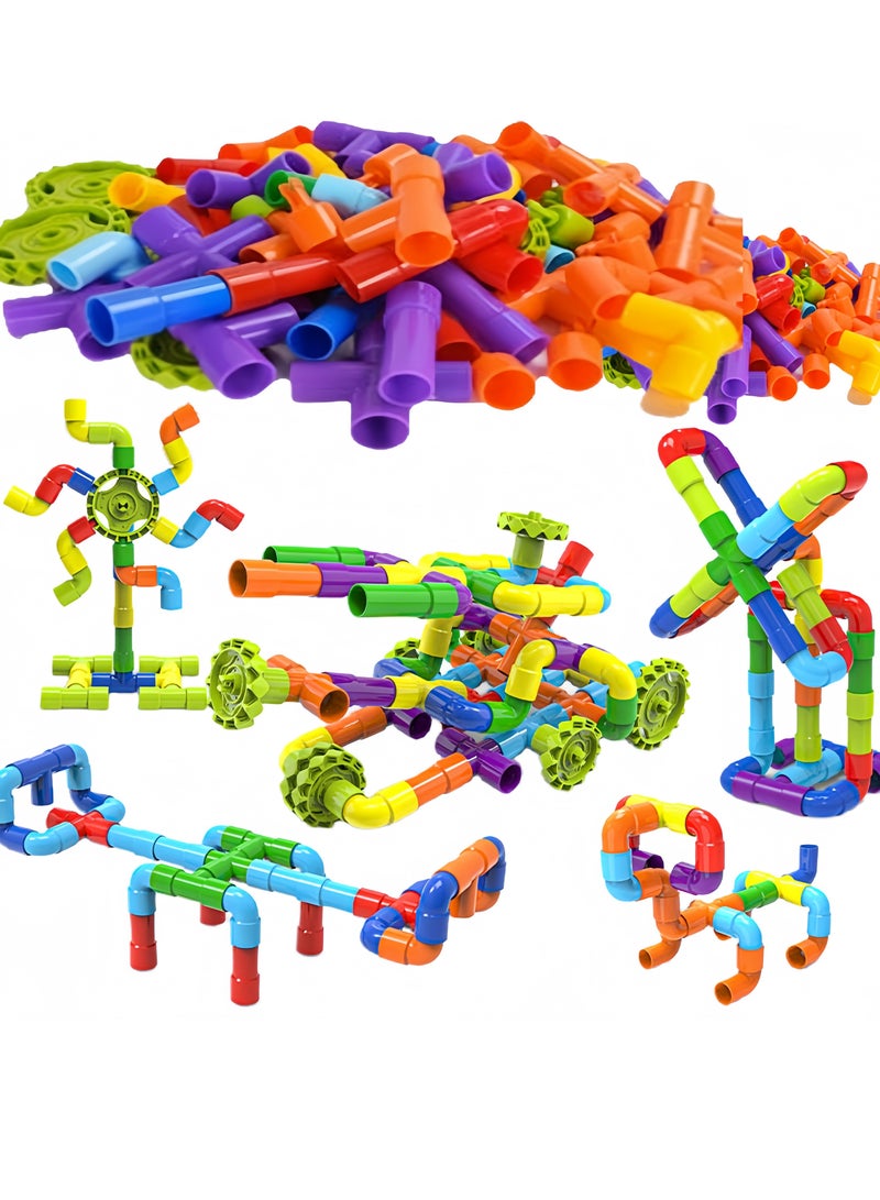 108Pcs Classic Building Blocks Assembly of Toys ith 8 vehicles to assemble the car, DIY Water Pipe Building Blocks Toy, Educational Toy Track Building Blocks Set, Gift for Creative Learning Educatio - Image 1