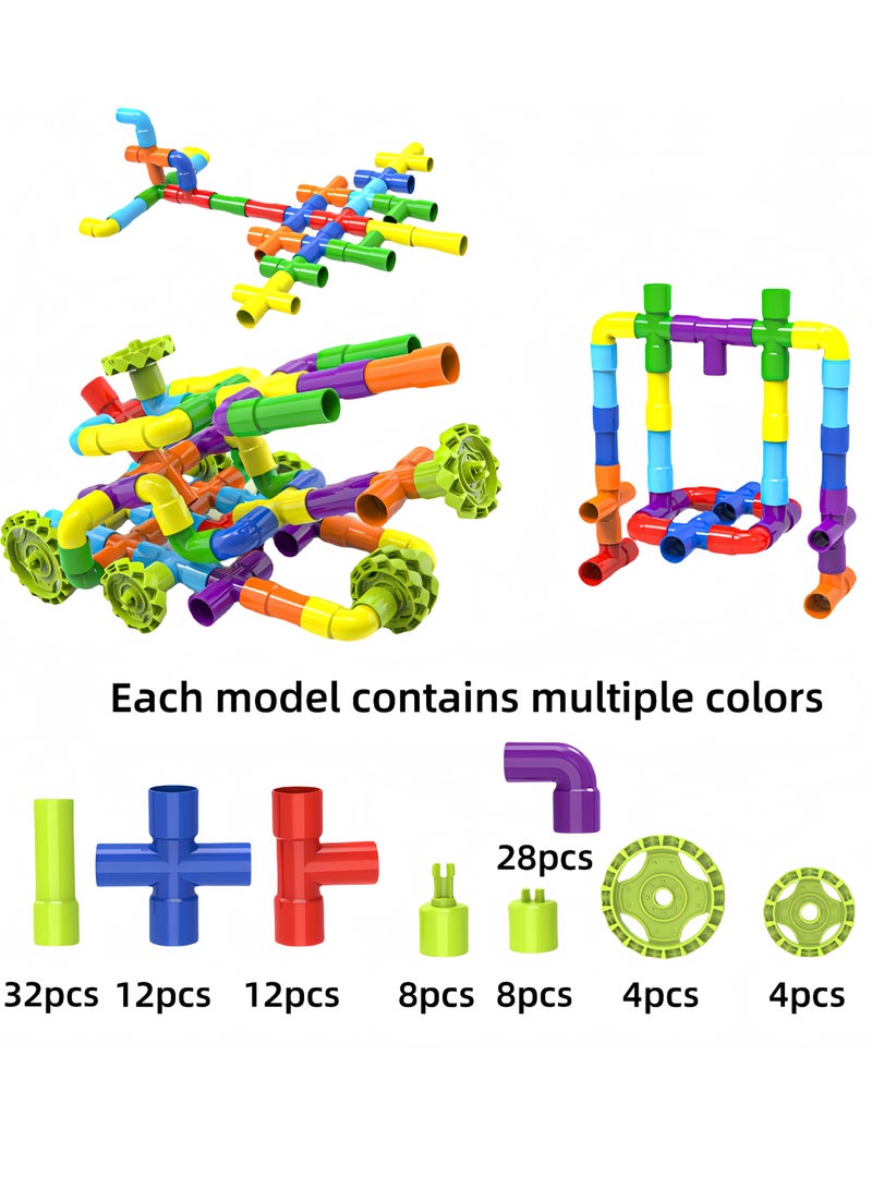 108Pcs Classic Building Blocks Assembly of Toys ith 8 vehicles to assemble the car, DIY Water Pipe Building Blocks Toy, Educational Toy Track Building Blocks Set, Gift for Creative Learning Educatio - Image 2