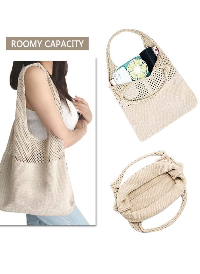 GUSGU Crochet Tote Bag For Women, Crochet Mesh Beach Tote Bag Summer Vacation Aesthetic Boho Knit Bag for Women, Beach Top-handle Tote Bag  - Image 3