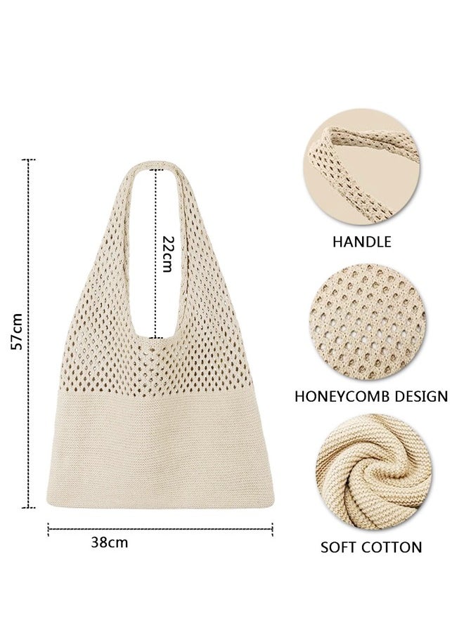 GUSGU Crochet Tote Bag For Women, Crochet Mesh Beach Tote Bag Summer Vacation Aesthetic Boho Knit Bag for Women, Beach Top-handle Tote Bag  - Image 2