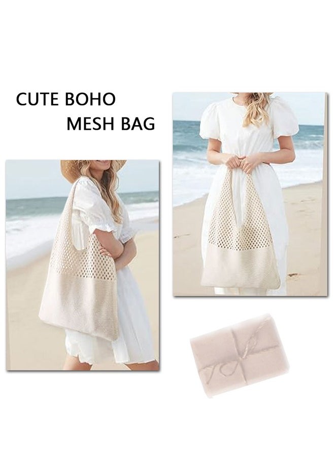 GUSGU Crochet Tote Bag For Women, Crochet Mesh Beach Tote Bag Summer Vacation Aesthetic Boho Knit Bag for Women, Beach Top-handle Tote Bag  - Image 5