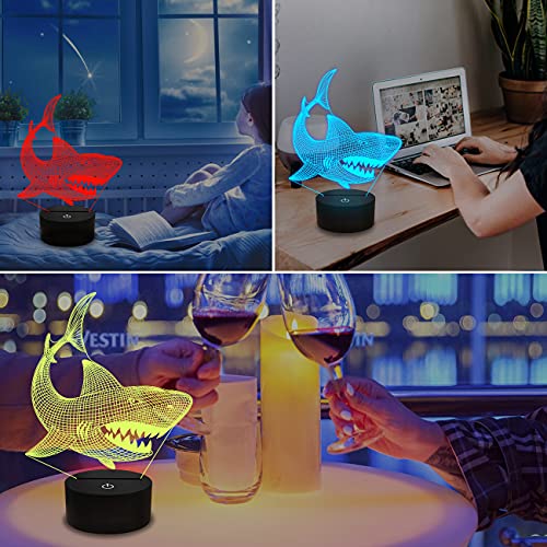 FULLOSUN Shark 3D Illusion Night Light Animal Touch Table Desk Lamp, with Remote Control 16 Colors Optical USB LED Nightlight for Kids Holiday Gift Room Decoration - Image 5