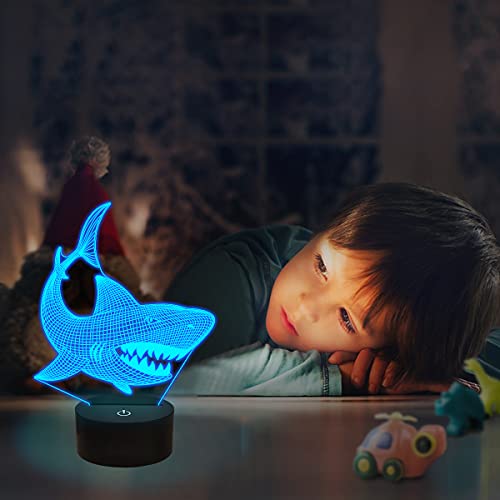 FULLOSUN Shark 3D Illusion Night Light Animal Touch Table Desk Lamp, with Remote Control 16 Colors Optical USB LED Nightlight for Kids Holiday Gift Room Decoration - Image 3