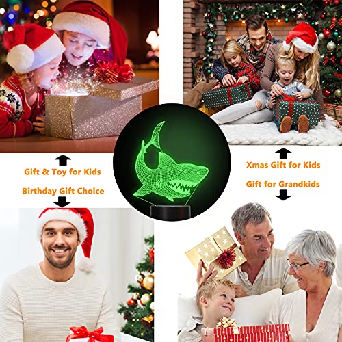 FULLOSUN Shark 3D Illusion Night Light Animal Touch Table Desk Lamp, with Remote Control 16 Colors Optical USB LED Nightlight for Kids Holiday Gift Room Decoration - Image 4