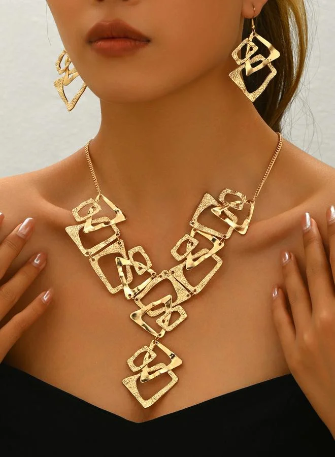 Take Two Take Two Geometric Hollow Necklace and Earrings Jewelry Set