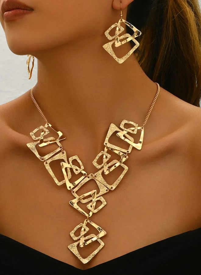 Take Two Take Two Geometric Hollow Necklace and Earrings Jewelry Set