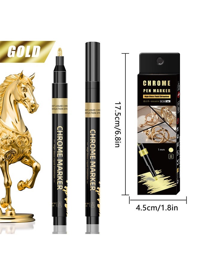 3 أقلام طلاء كروم سائلة لامعة، مثالية للبلاستيك والمعادن والنماذج والمجوهرات وطلاء العجلات، بالإضافة إلى مجموعة أدوات للترميم والإصلاح، ومشاريع فنية يدوية (ذهبي/فضي/نحاسي). - Image 2