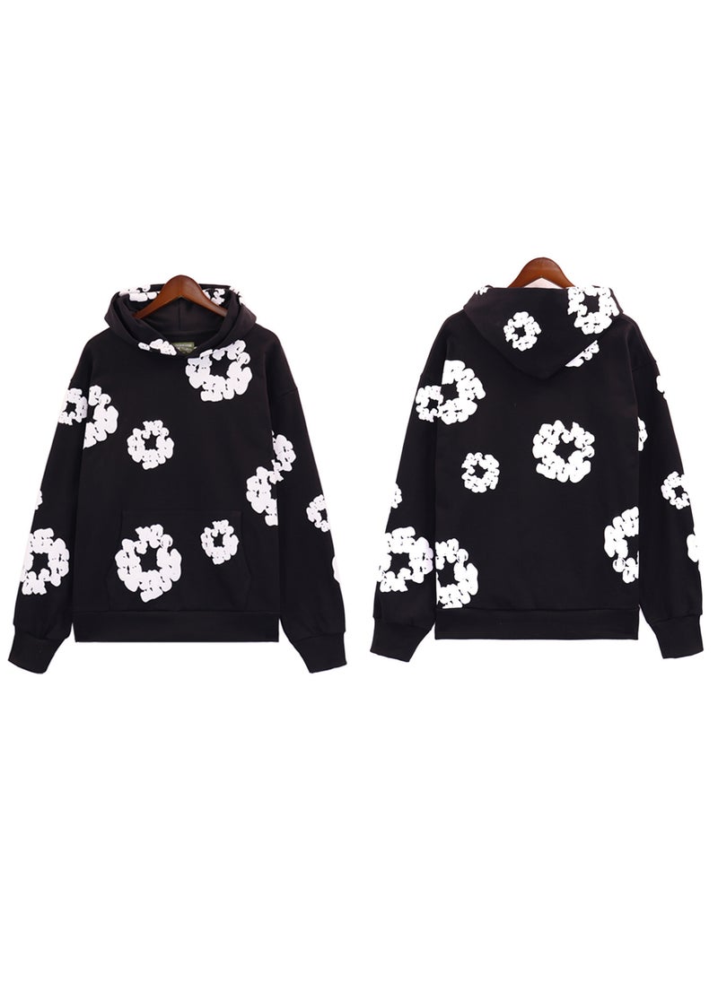 Generic Hip Hop Cotton Hoodie Streetwear Set Black Sweat (White Garment) 