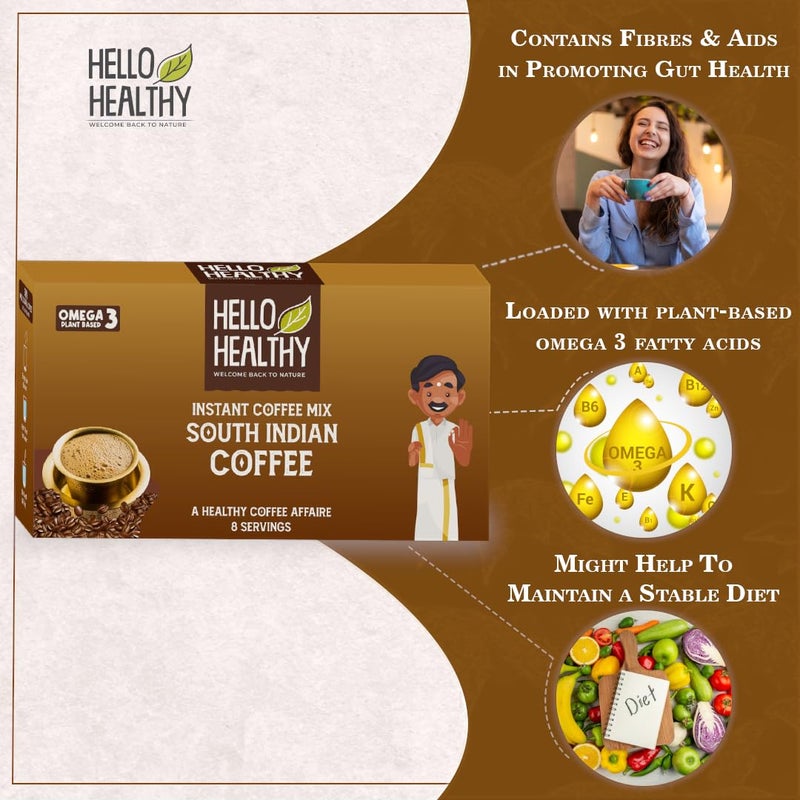 Hello Healthy مرحبا قهوة جنوب هندية فورية مزيج مسحوق أكياس (17 جرام × 8 أكياس) | 8 حصص | قهوة ساخنة وباردة | قهوة قوية - Image 2