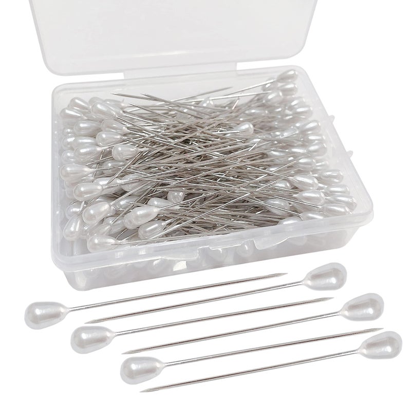 100 قطعة دبابيس زهور الكورسايج مع رأس لؤلؤي على شكل قطرة دمعة