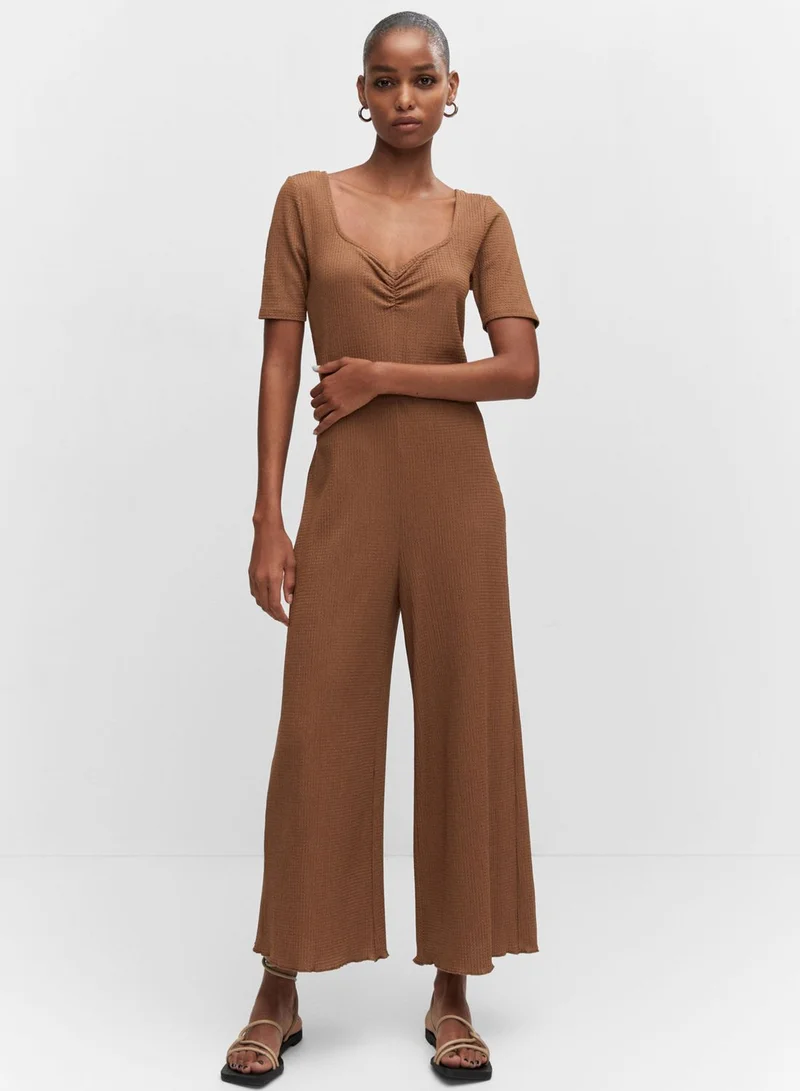 MANGO Ruched Wide Leg Jumpsuit