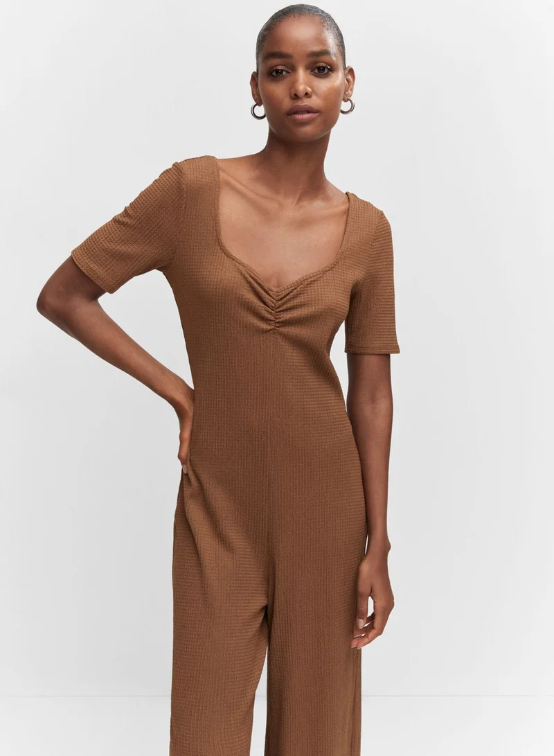 MANGO Ruched Wide Leg Jumpsuit