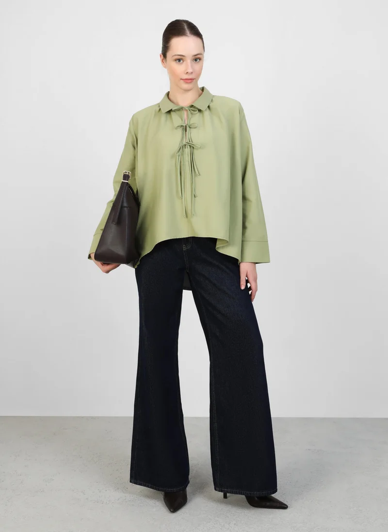 Refka by modanisa Poplin Tunic with Front Tie Detail - Olive Green - Refka