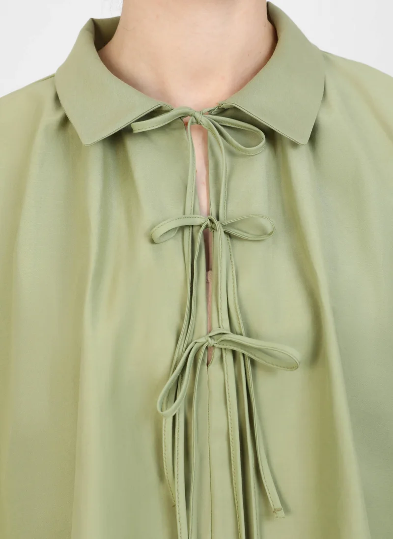 Refka by modanisa Poplin Tunic with Front Tie Detail - Olive Green - Refka