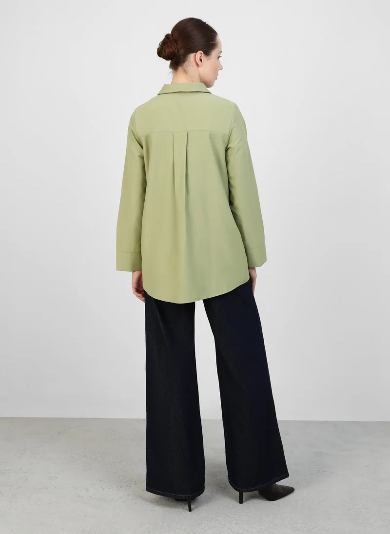 Refka by modanisa Poplin Tunic with Front Tie Detail - Olive Green - Refka