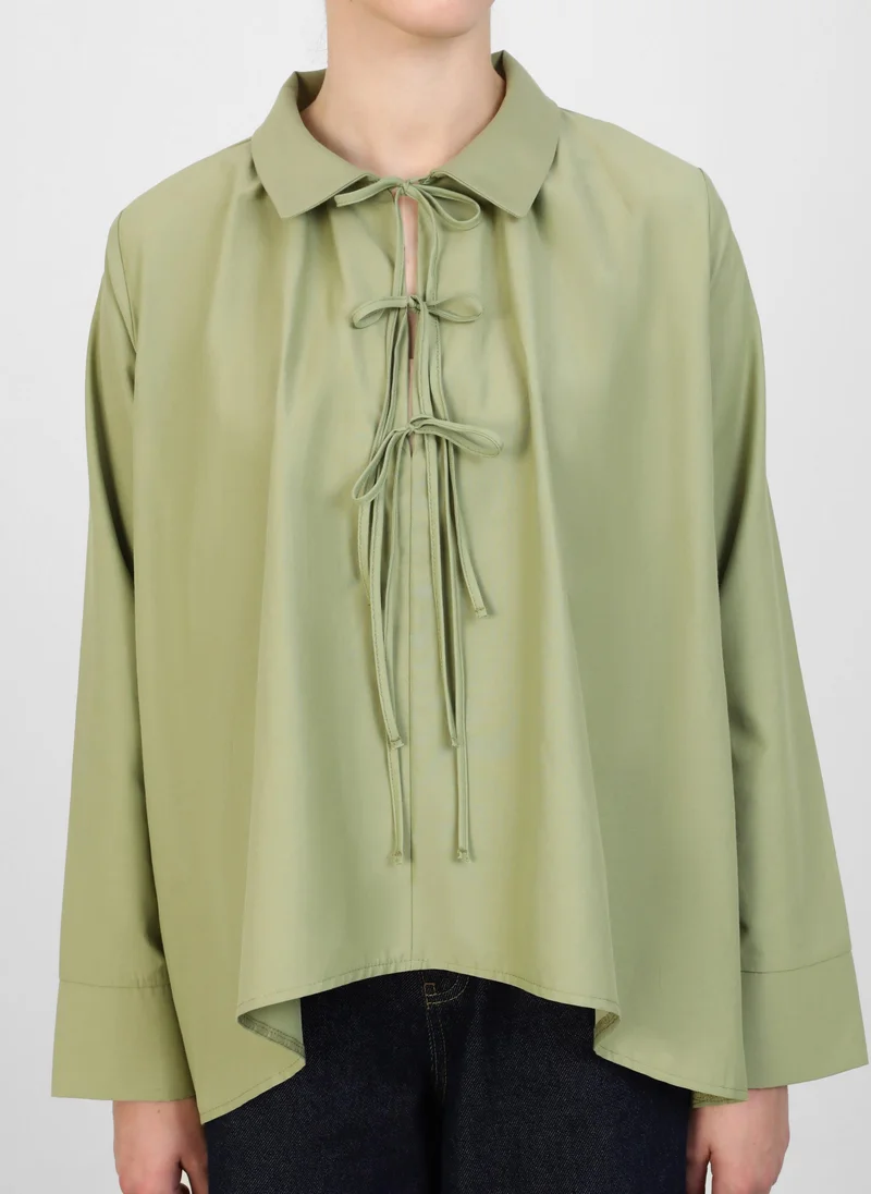 رفقة من مودانيسا Poplin Tunic with Front Tie Detail - Olive Green - Refka