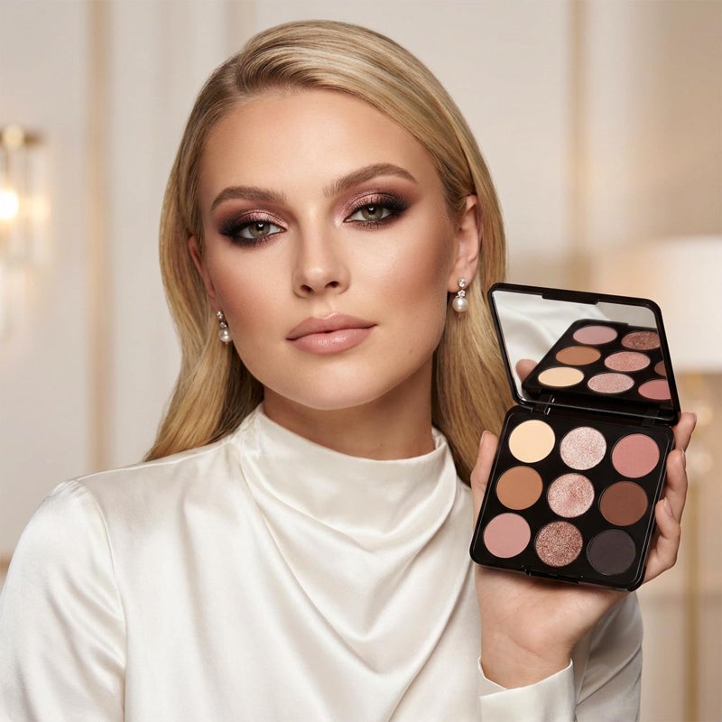 Erinde 9 Colors Nude Eyeshadow Palette, Warm Brown Neutral Eye Shadow Makeup Palette with Mirror, Highly Pigmented Matte Shimmer & Glitter Eyeshadow Long Lasting Blendable for Daily Natural Look - Image 5