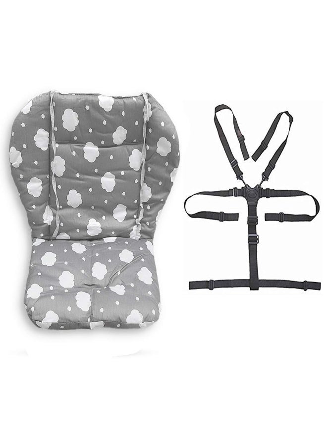 Twoworld Baby High Chair Seat Cushion Liner Mat Pad Cover Resistant and High Chair Straps (5 Point Harness) 1 Suit (Gray Clouds) - Image 1