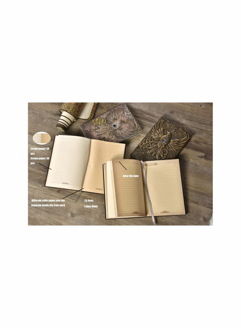 Generic Hardback Notebook A5 Lined, Vintage Leather Journal Notebook, Embossed Handmade Writing Diary, Brown and Ivory s Note Book, Birthday Gift for Women Men Friends Kids, Colorful  - Image 5