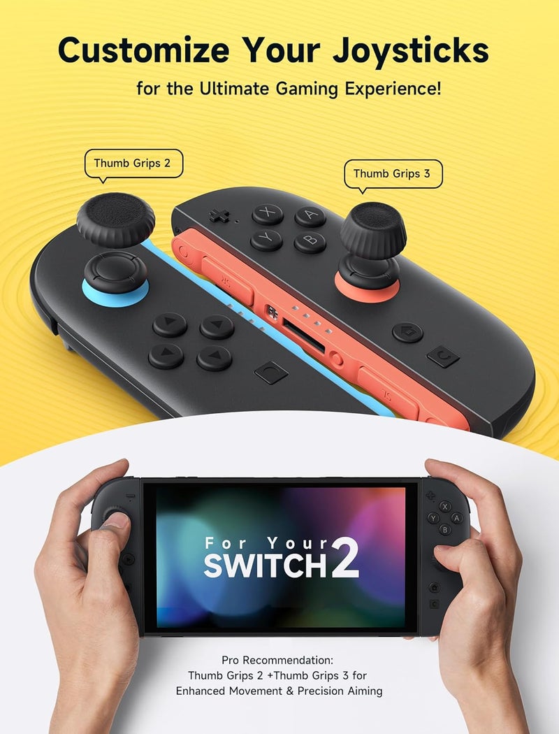 jsaux Thumb Grips for Switch 2 Controller, Switch Thumb Grip Caps, Joycon Grip Button Stick Cover, Ergonomic Design, Compatibility and Durability-Anti-slip upgrade, Black, 3Pairs(6pcs) - Image 4