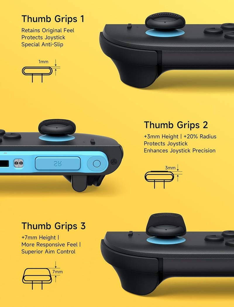jsaux Thumb Grips for Switch 2 Controller, Switch Thumb Grip Caps, Joycon Grip Button Stick Cover, Ergonomic Design, Compatibility and Durability-Anti-slip upgrade, Black, 3Pairs(6pcs) - Image 3