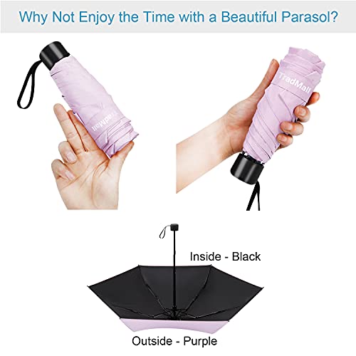 TradMall Mini Travel Umbrella, Portable Lightweight Compact Parasol with 95% UV Protection for Sun & Rain, Purple - Image 2