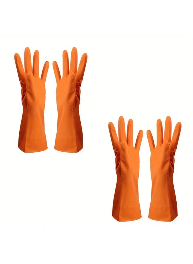 Reusable Orange Latex Gloves For Dish Washing Household Cleaning 12 2 Inch Long - Image 1