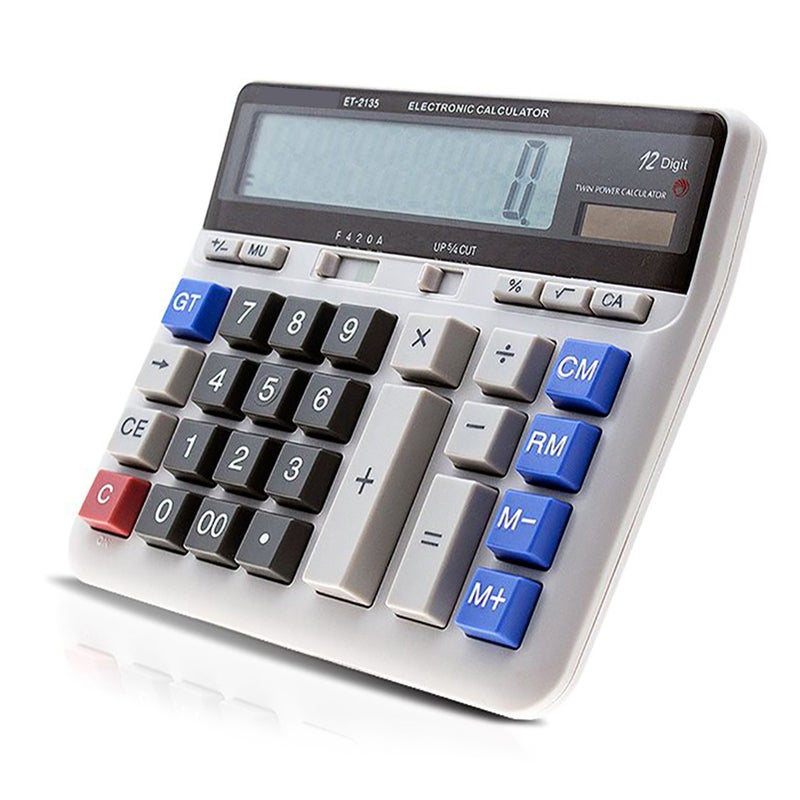 Large Computer Electronic Calculator Counter Solar & Battery Power 12 Digit Display Multi-functional Big Button  for Business Office School Calculating - Image 1