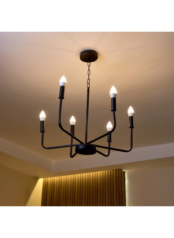 Modern black 6-arm chandelier made of rust-resistant metal, with a simple modern design suitable for receptions, salons and living rooms, providing strong lighting and elegant decor.