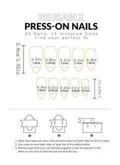ORiTi 24pcs Black French Tip Fake Nails, Glossy Medium Almond Press On Nails With Milky White Star Design, Sweet Cool False Nails For Women Girls Daily Wear  - Image 3