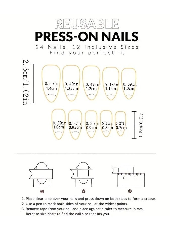 ORiTi 24pcs Black French Tip Fake Nails, Glossy Medium Almond Press On Nails With Milky White Star Design, Sweet Cool False Nails For Women Girls Daily Wear - Image 3