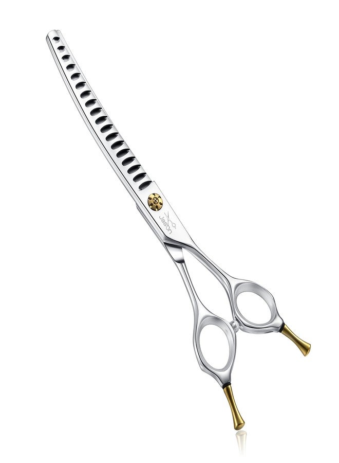 JASON Dog Scissors for Grooming - 7" Up-curved Chunker Shears with 65%-70% Thinning Rate, Professional Japanese 440C Stainless Steel Dog Grooming Chunkers with Adjustable Screw (18 Teeth, Silver) Gift - Image 1