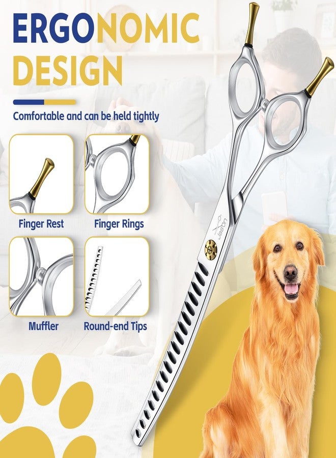 JASON Dog Scissors for Grooming - 7" Up-curved Chunker Shears with 65%-70% Thinning Rate, Professional Japanese 440C Stainless Steel Dog Grooming Chunkers with Adjustable Screw (18 Teeth, Silver) Gift - Image 4