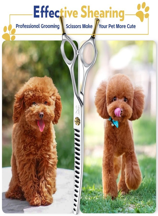 JASON Dog Scissors for Grooming - 7" Up-curved Chunker Shears with 65%-70% Thinning Rate, Professional Japanese 440C Stainless Steel Dog Grooming Chunkers with Adjustable Screw (18 Teeth, Silver) Gift - Image 5